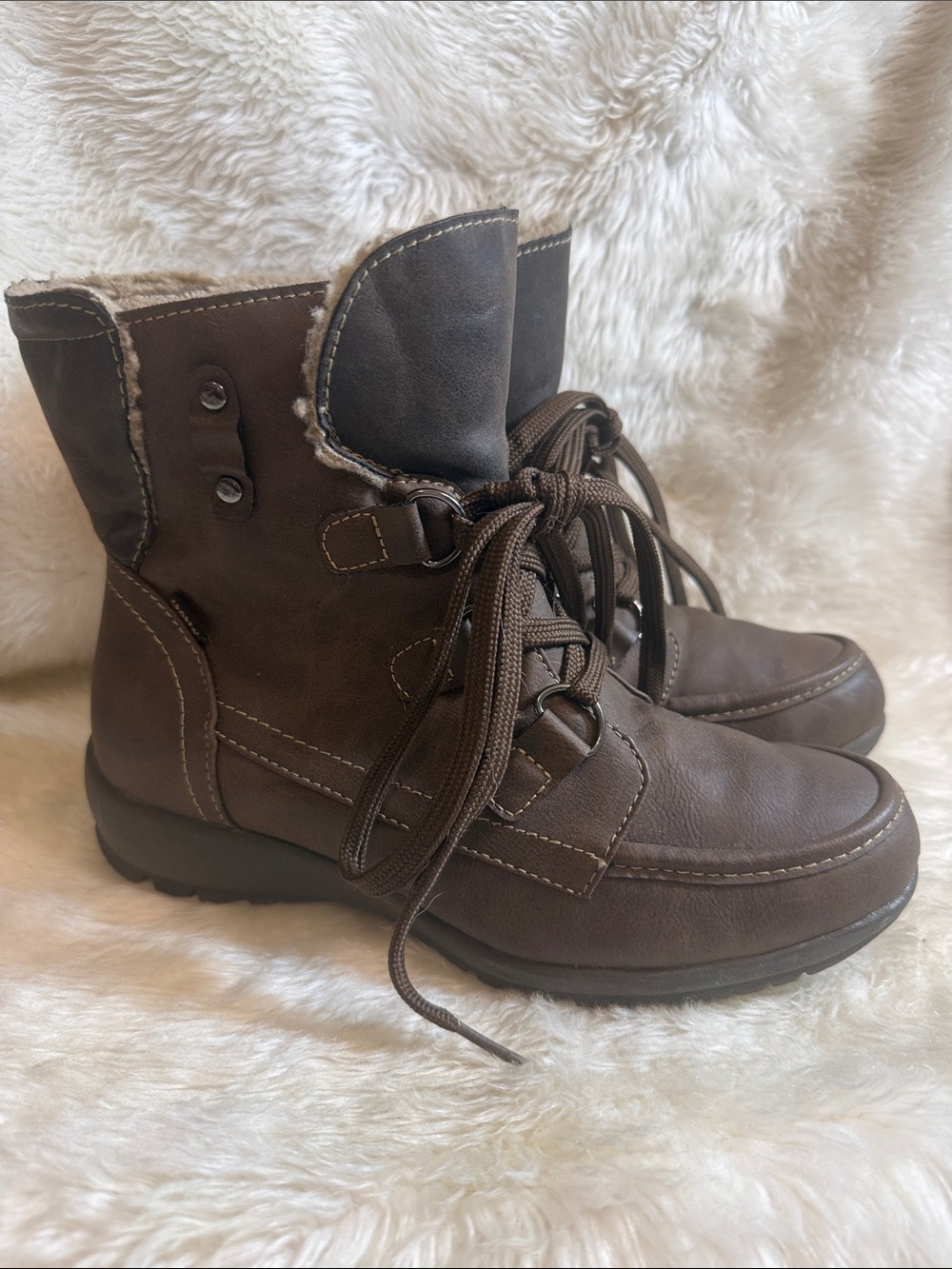 Sporto Kona Brown Faux Fur Lace Up Winter Boots Women’s 7.5M New